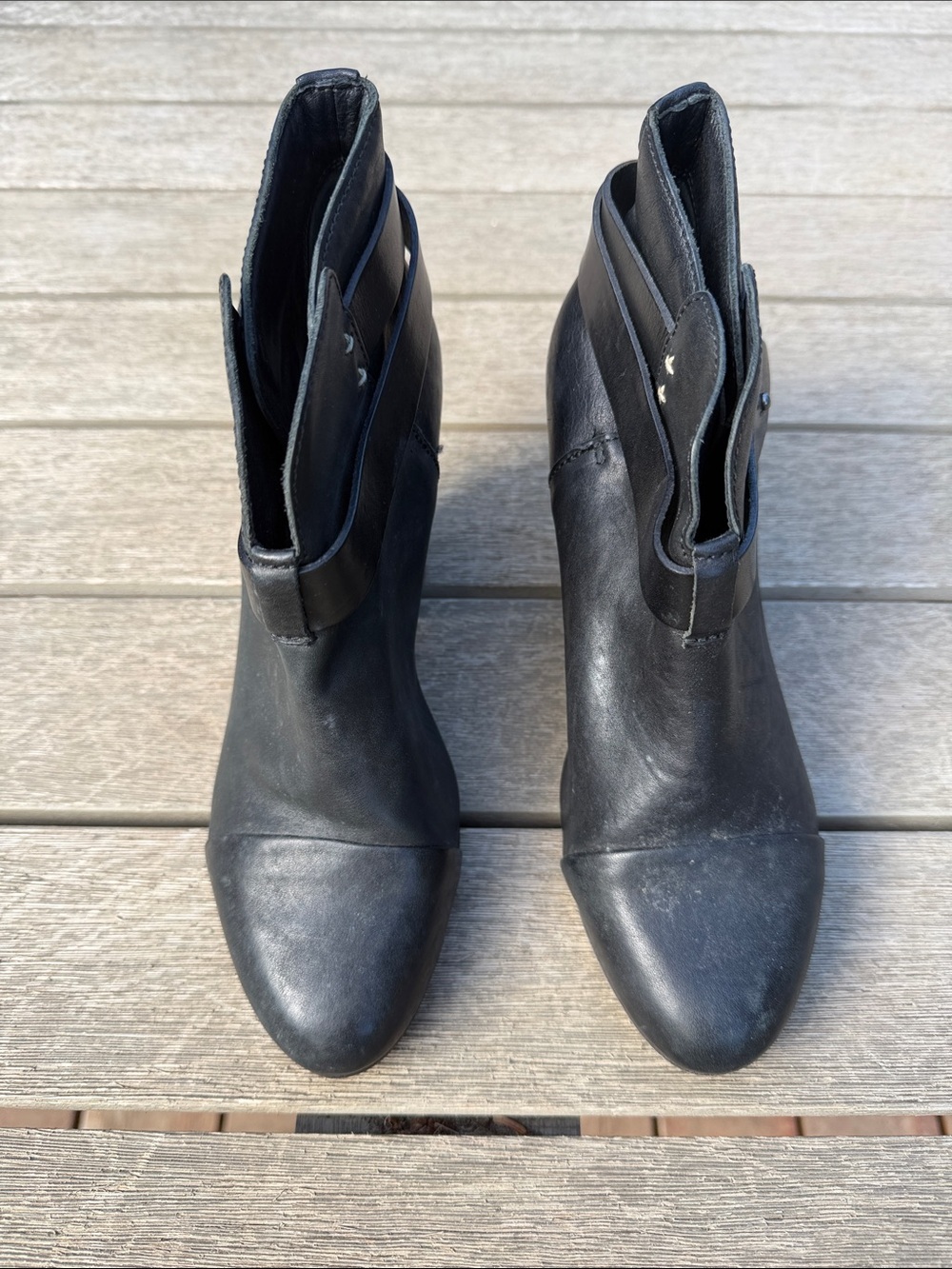 rag & bone Black Leather Ankle Booties with Folded Collar